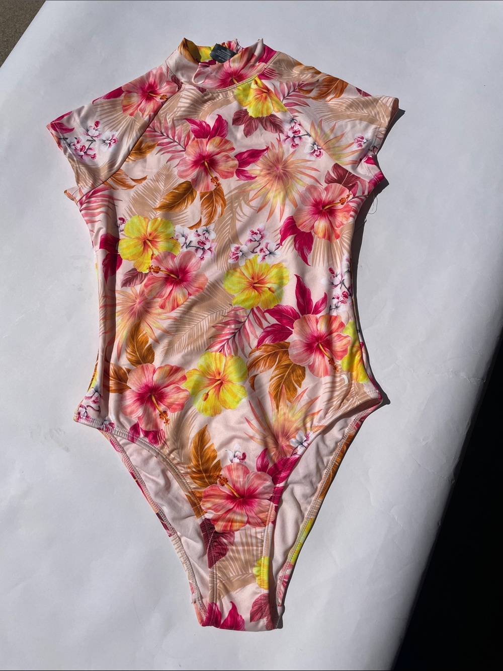 Hurley Floral High-Neck One-Piece Swimsuit - Pink, Yellow, Orange